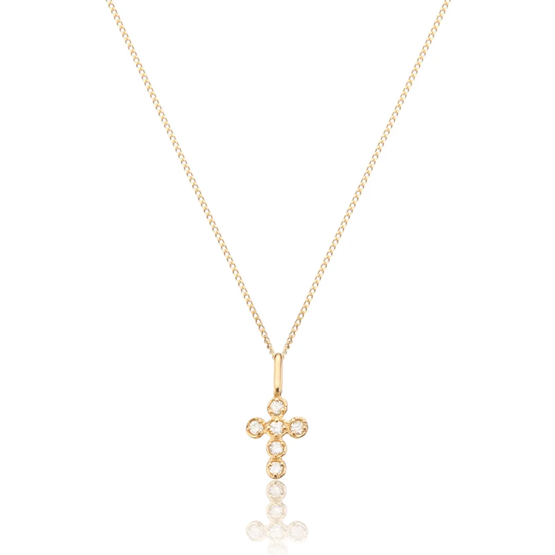 Gold Diamond Style Rounded Tiny Cross Necklace