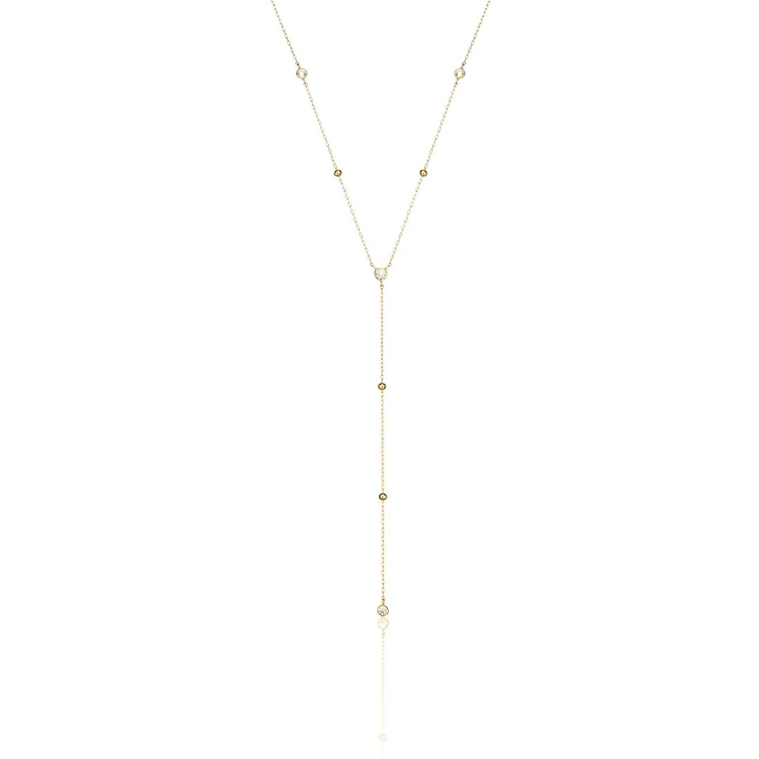 Gold Diamond Style Satellite Lariat Necklace