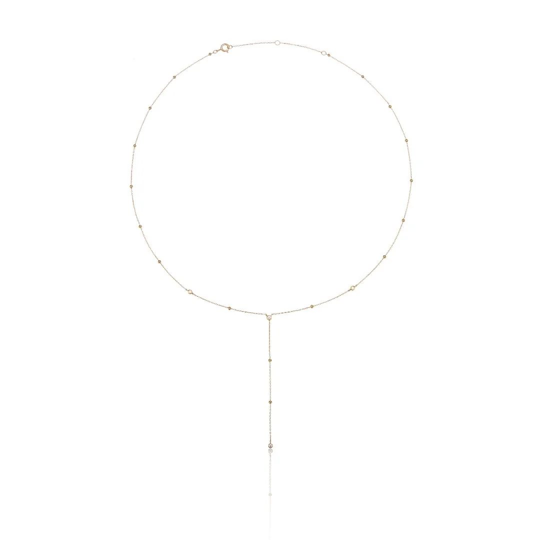 Gold Diamond Style Satellite Lariat Necklace - Image 4