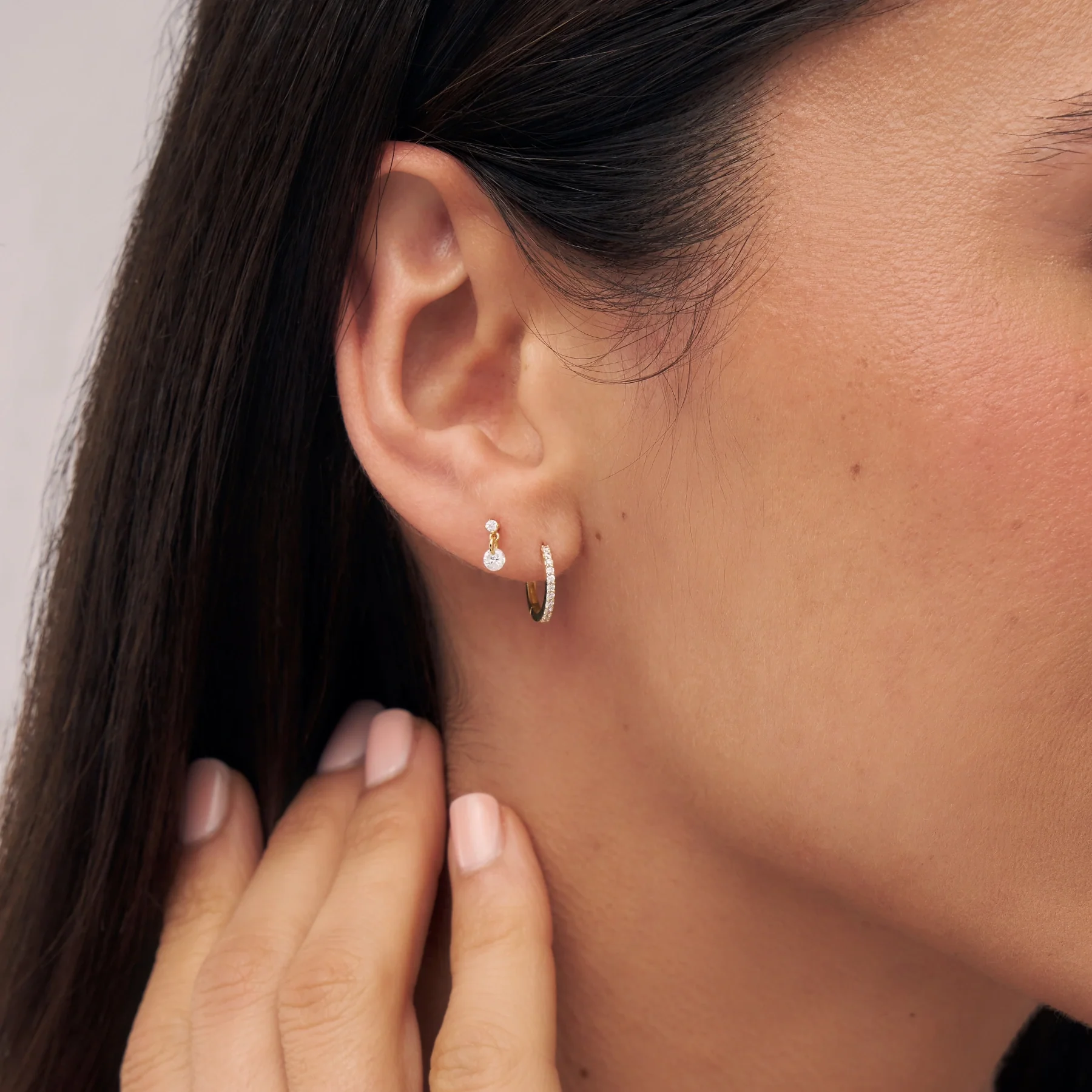 Gold Diamond Style Slim Huggie Hoop Earrings - Image 2