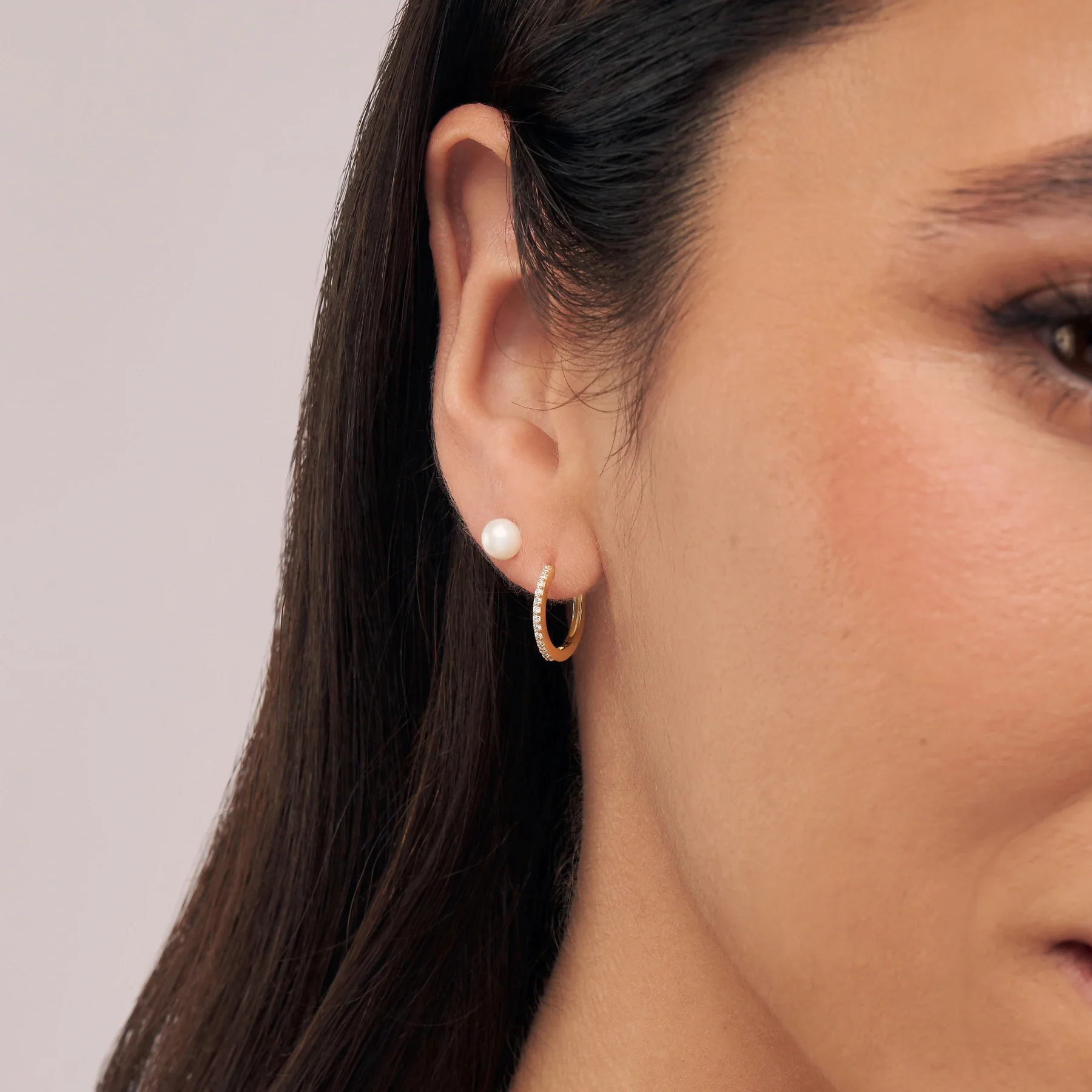Gold Diamond Style Slim Medium Huggie Hoop Earrings - Image 2