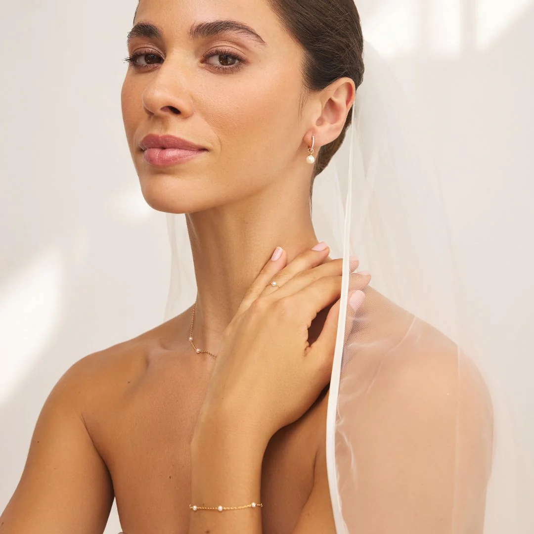 Gold Diamond Style Small Pearl Drop Earrings - Image 3