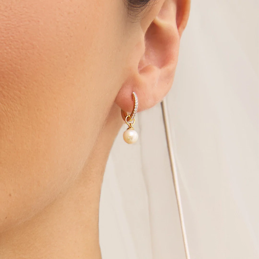 Gold Diamond Style Small Pearl Drop Earrings - Image 7