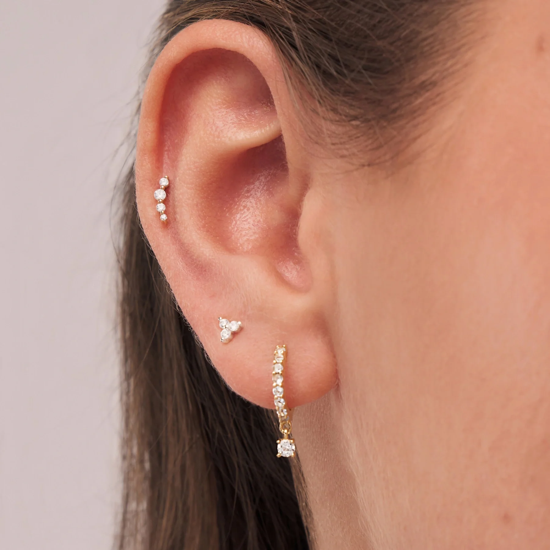 Gold Diamond Style Square Drop Earrings - Image 2
