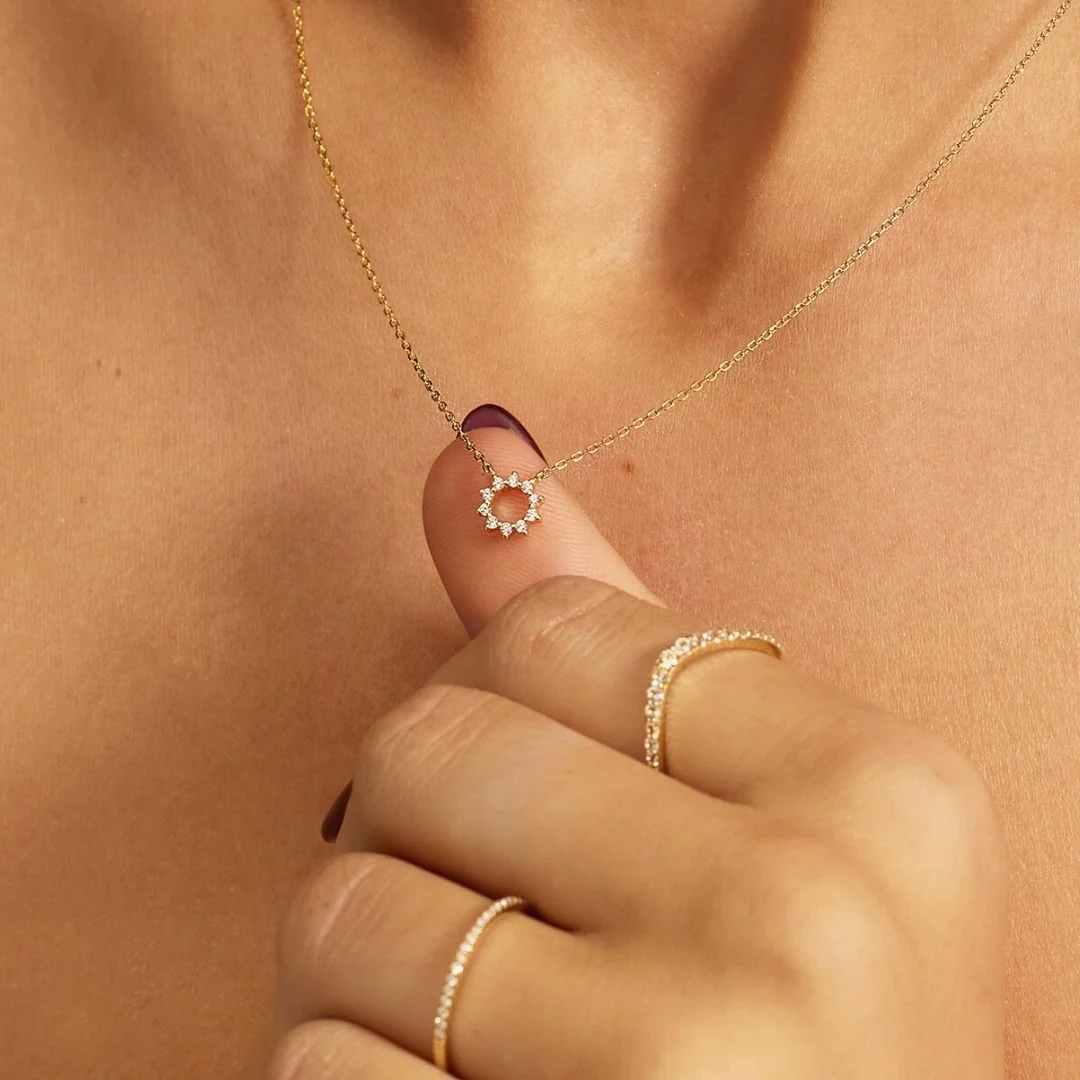 Gold Diamond Style Sun Necklace - Image 2