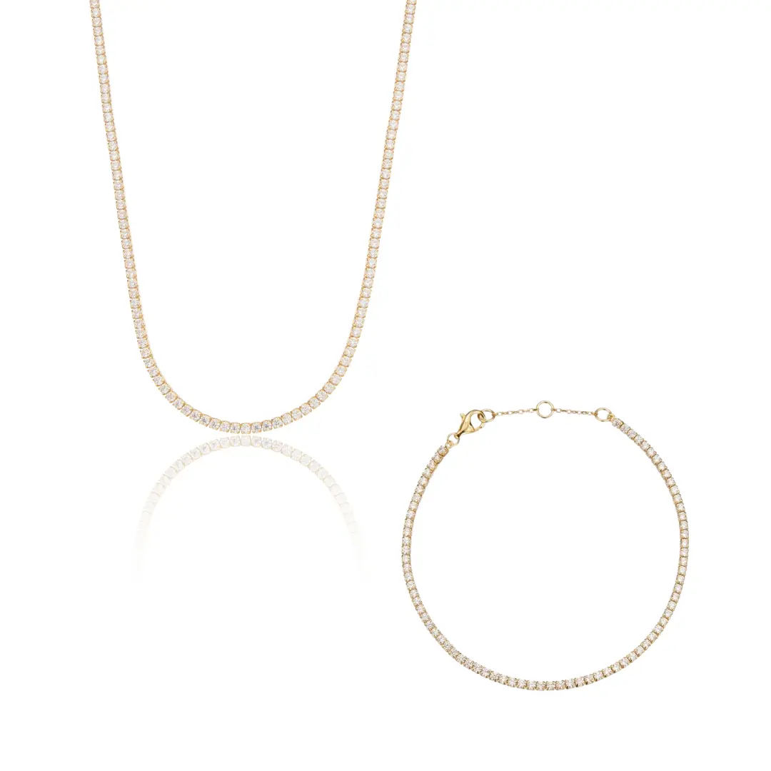 Gold Diamond Style Tennis Necklace and Bracelet Gift Set