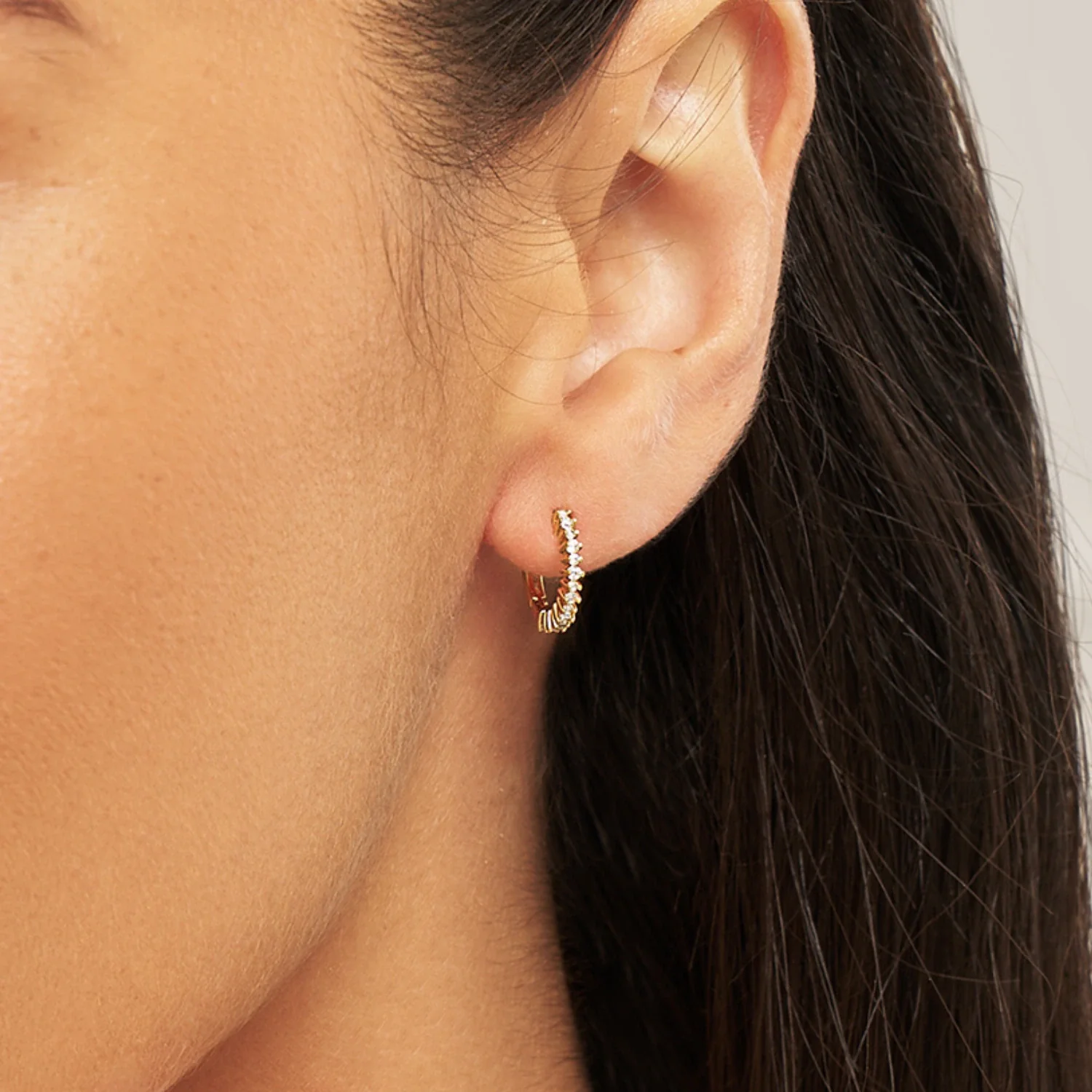 Gold Diamond Style Thin Huggie Hoop Earrings - Image 2