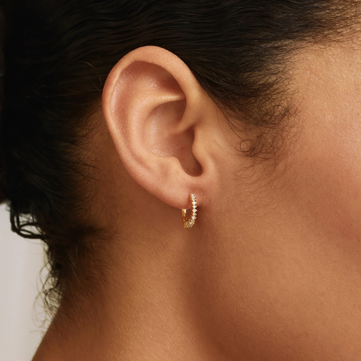 Gold Diamond Style Thin Huggie Hoop Earrings - Image 3