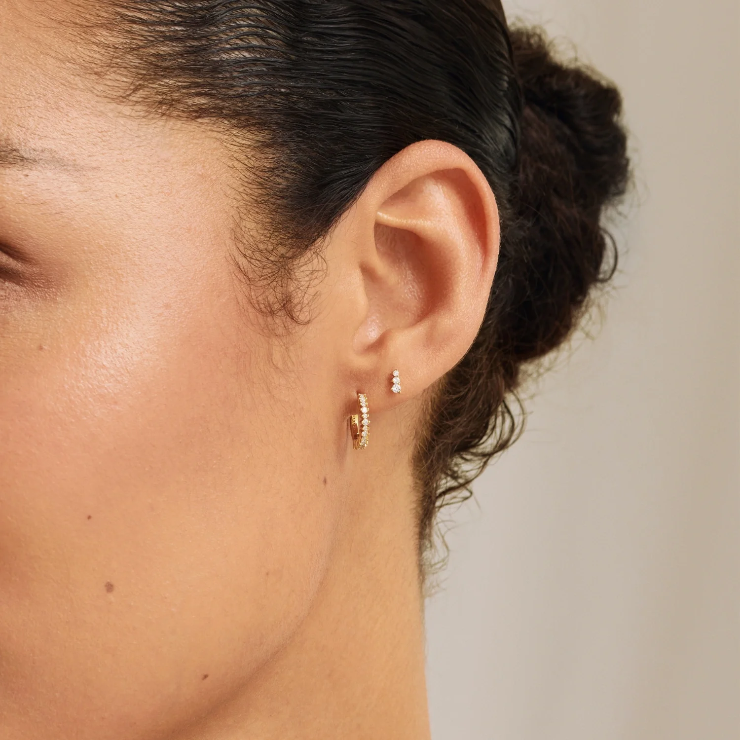 Gold Diamond Style Thin Huggie Hoop Earrings - Image 4