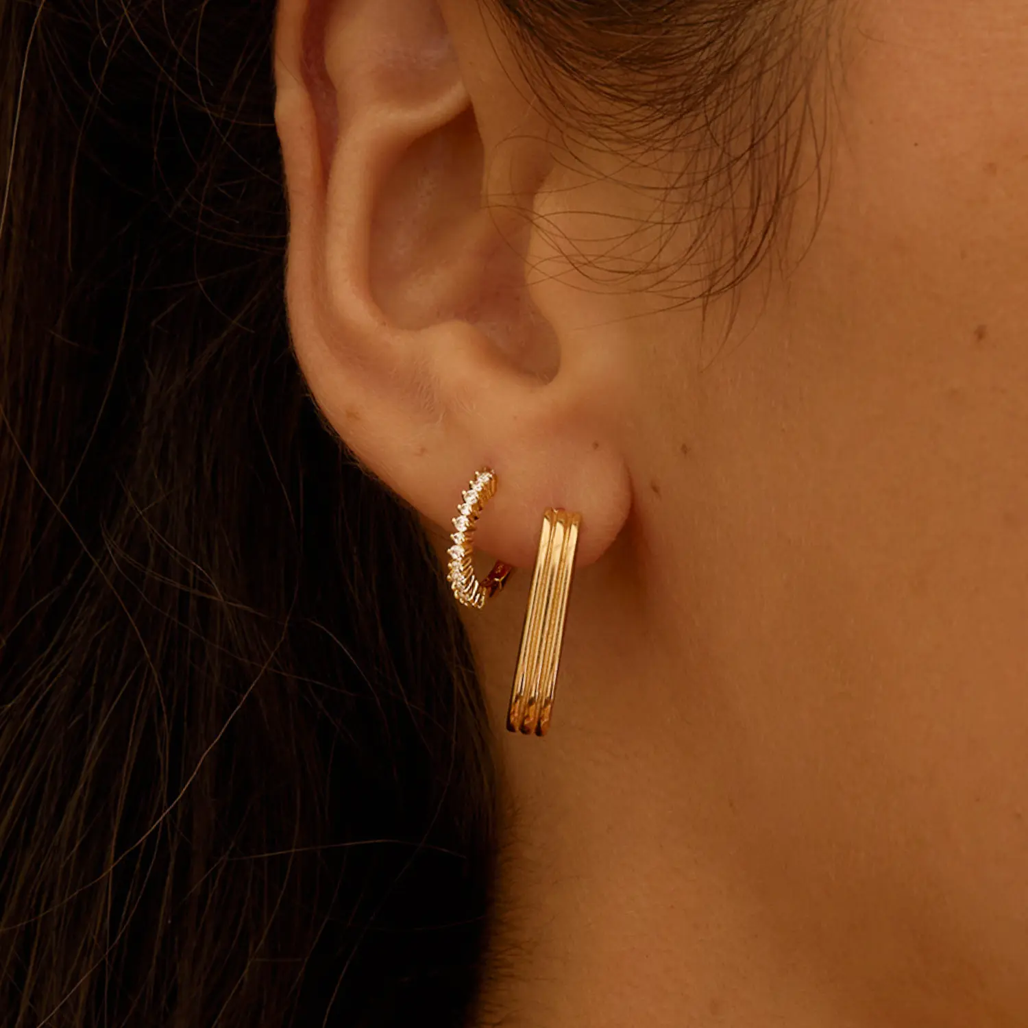 Gold Diamond Style Thin Huggie Hoop Earrings - Image 6
