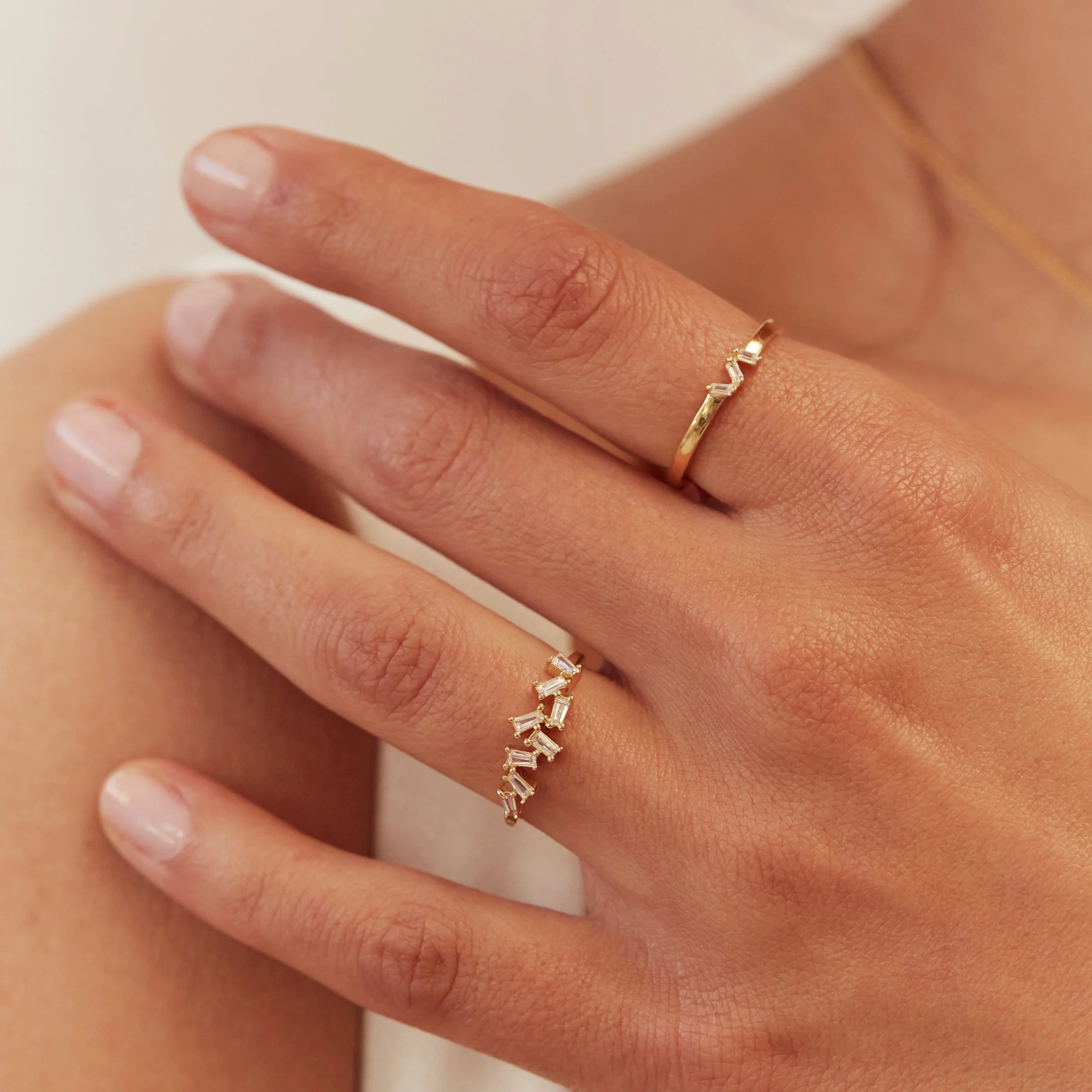 Gold Diamond Style Three Baguette Ring - Image 2