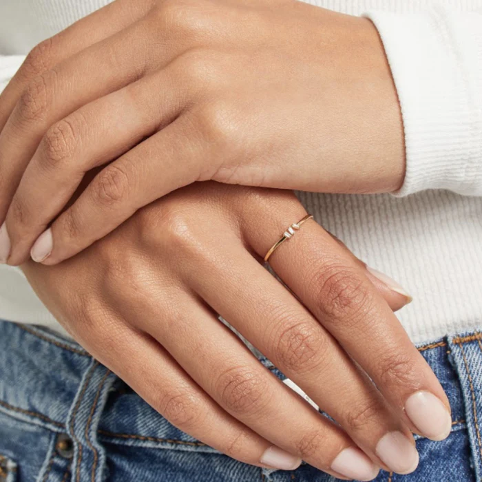Gold Diamond Style Three Baguette Ring - Image 3