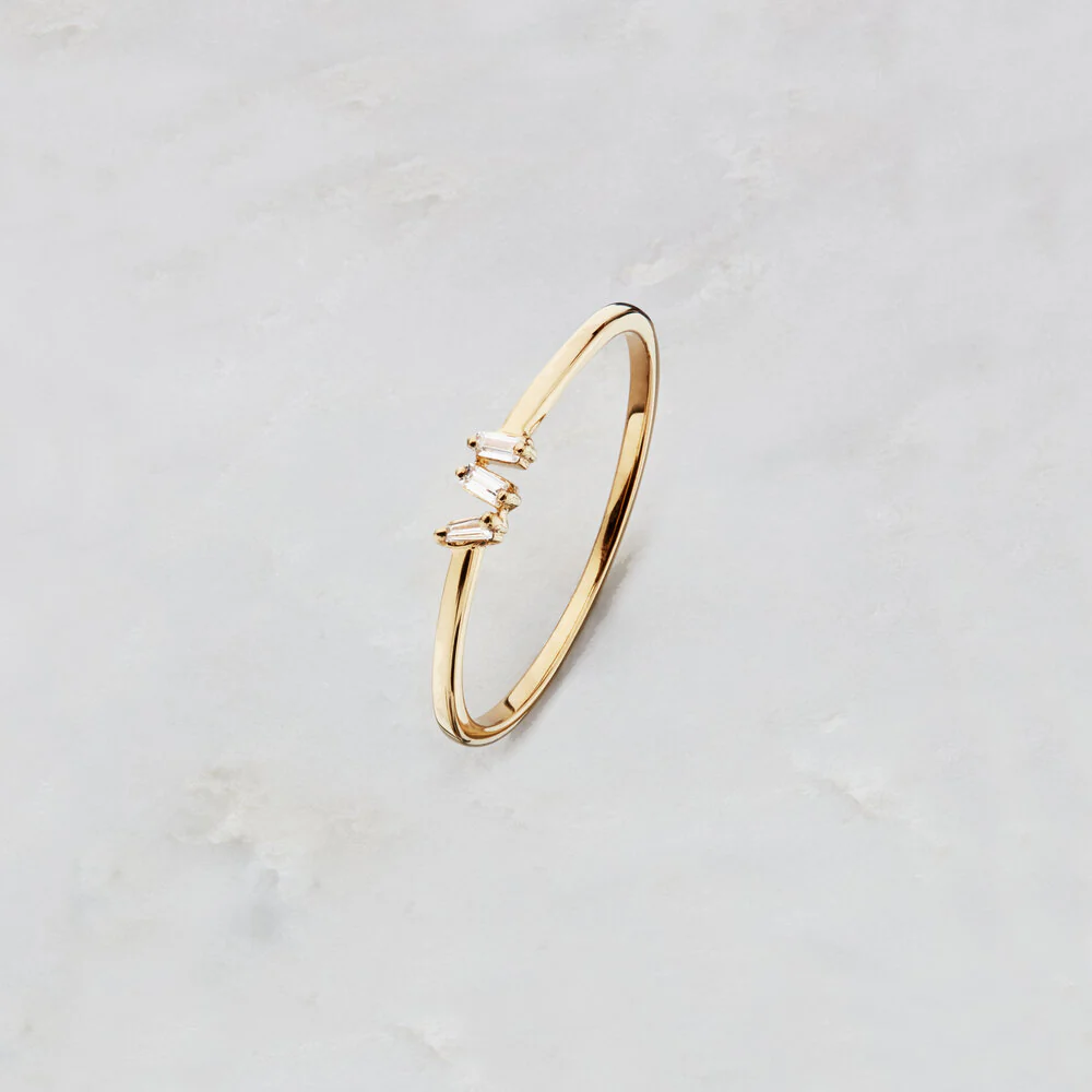 Gold Diamond Style Three Baguette Ring - Image 4