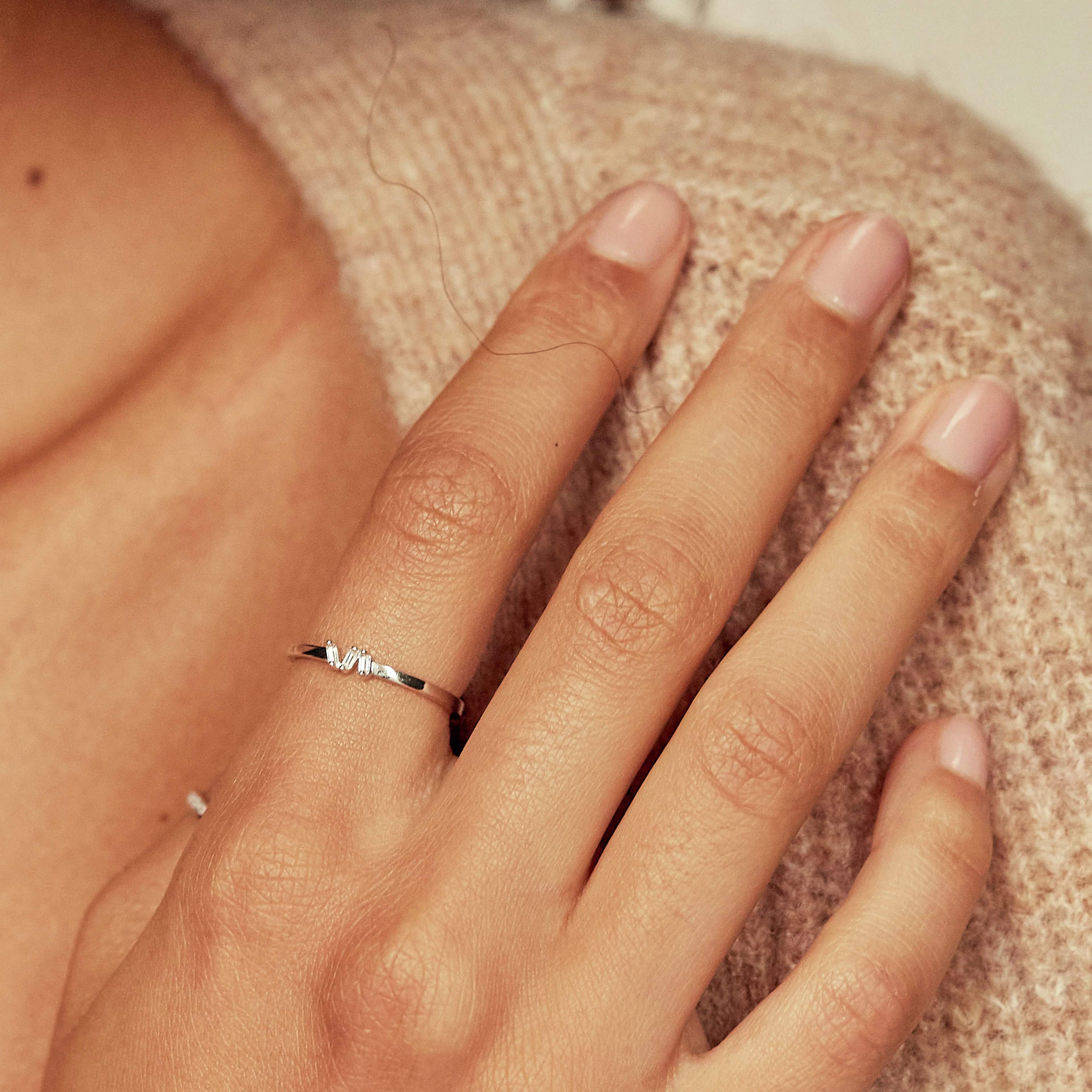 Gold Diamond Style Three Baguette Ring - Image 5