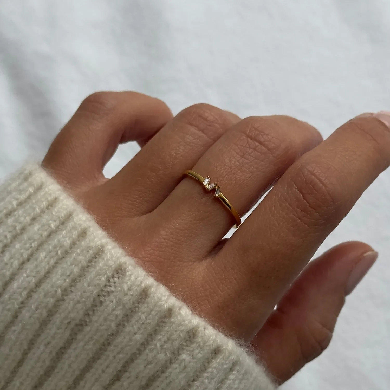 Gold Diamond Style Three Baguette Ring - Image 7