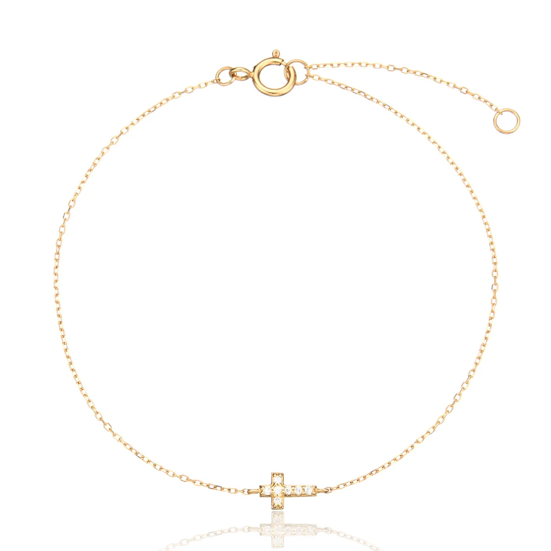 Gold Diamond Style Tiny Cross Bracelet