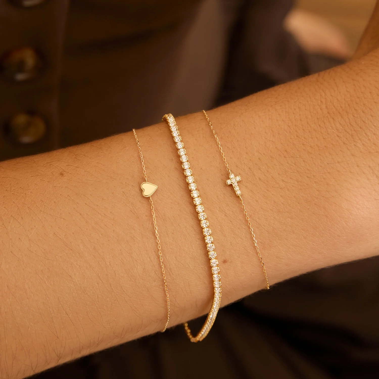 Gold Diamond Style Tiny Cross Bracelet - Image 2