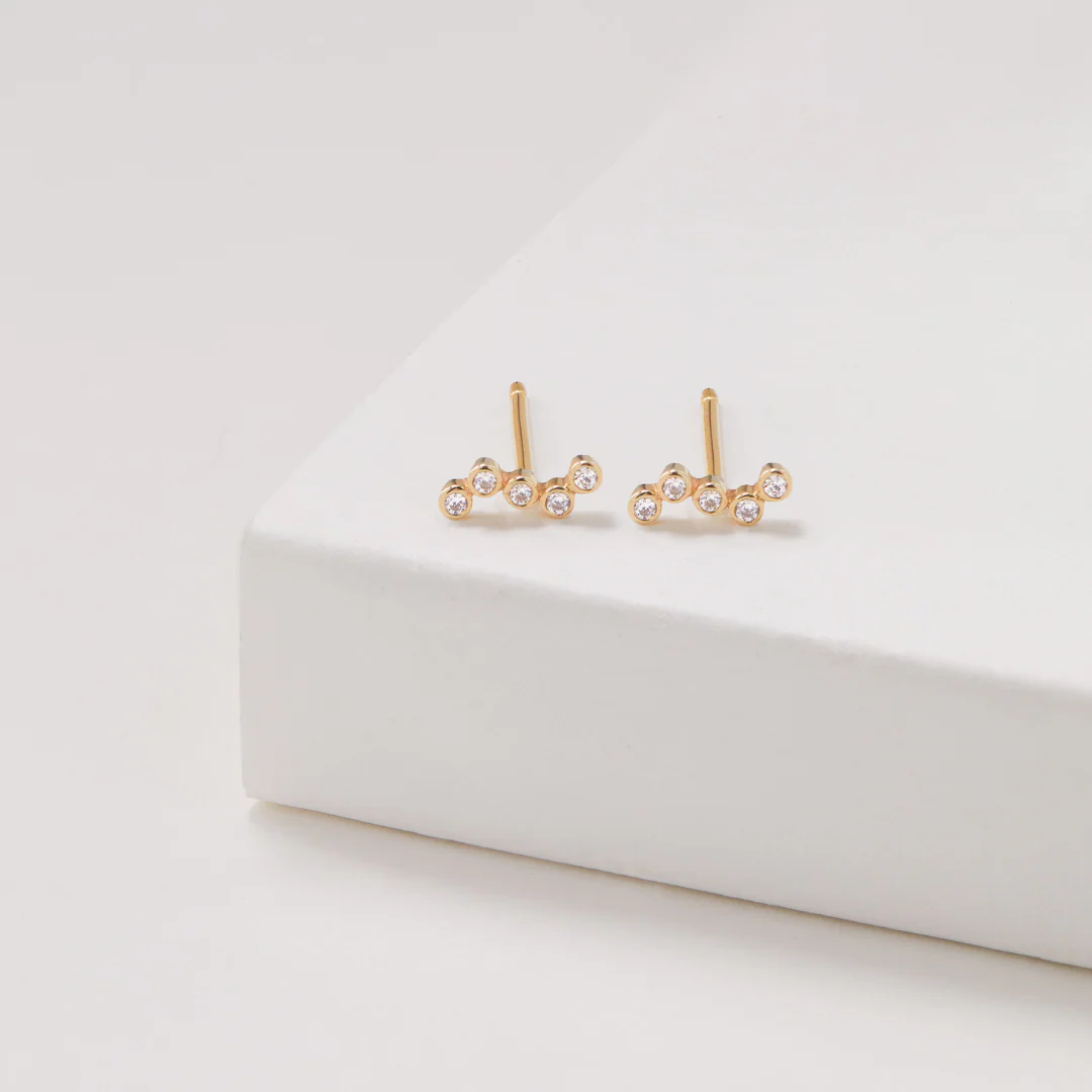 Gold Diamond Style Wave Stud Earrings - Image 3
