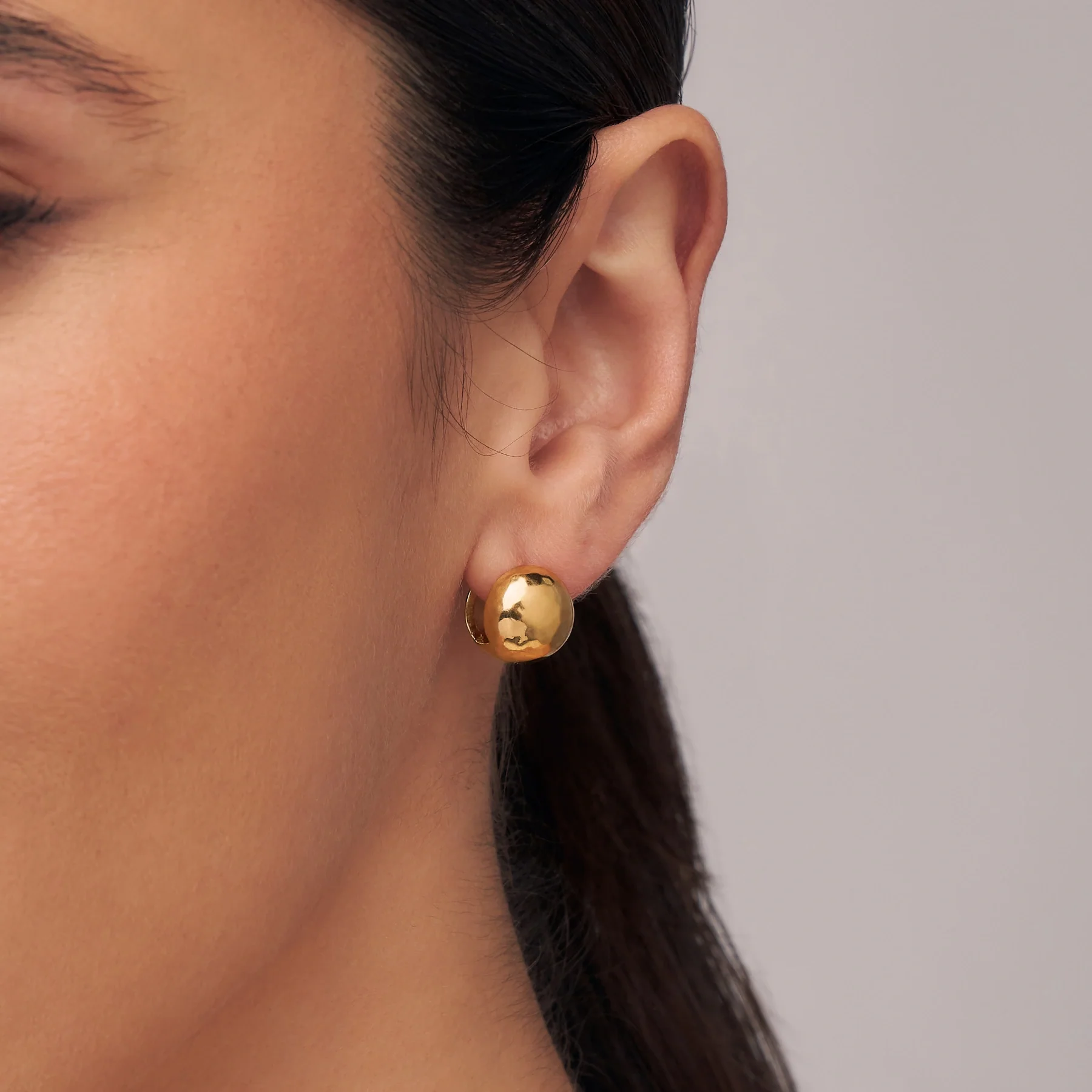 Gold Dome Ball Huggie Hoop Earrings - Image 2