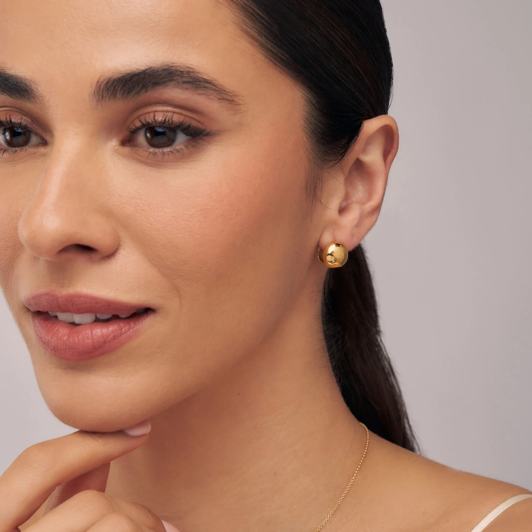Gold Dome Ball Huggie Hoop Earrings - Image 3
