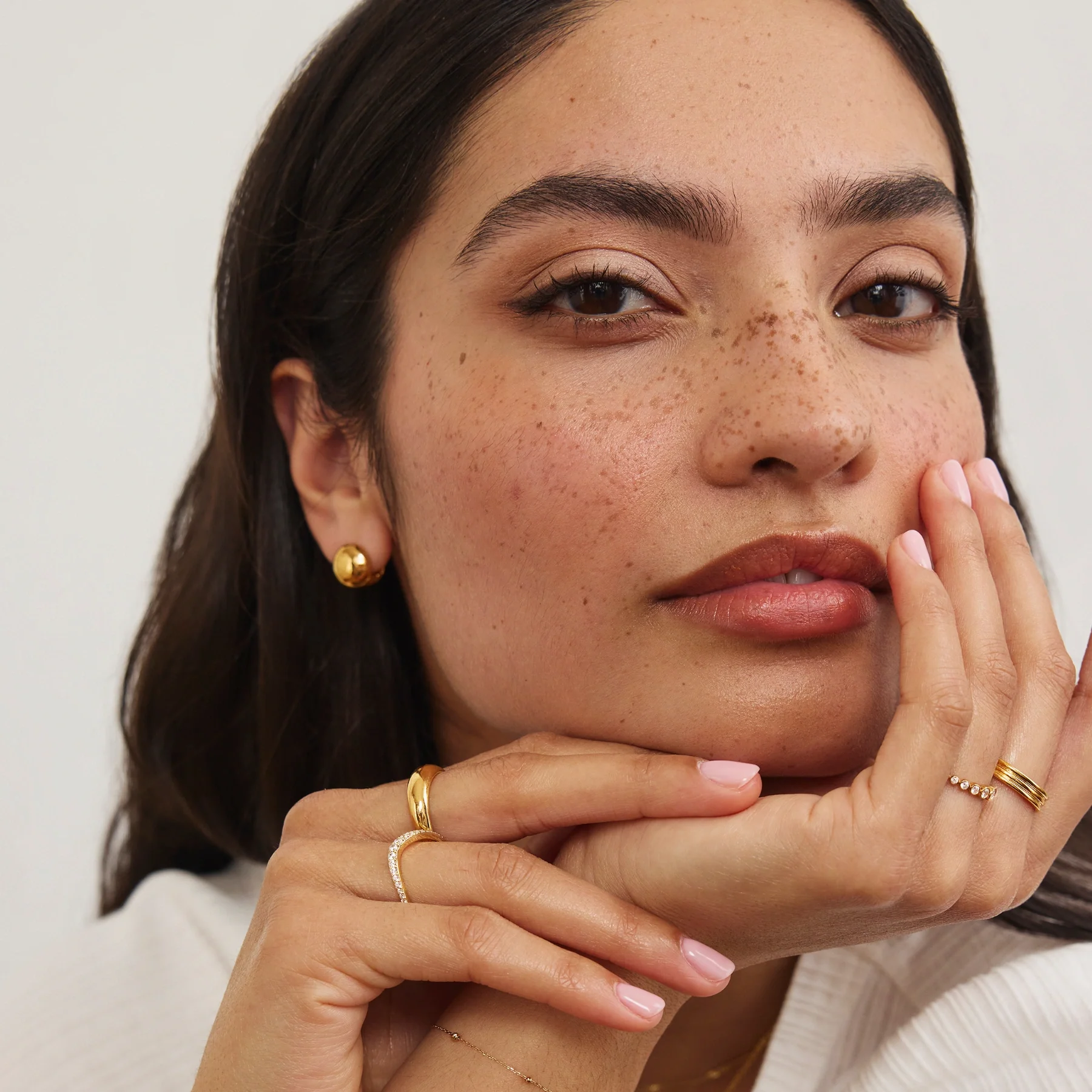 Gold Dome Ball Huggie Hoop Earrings - Image 4