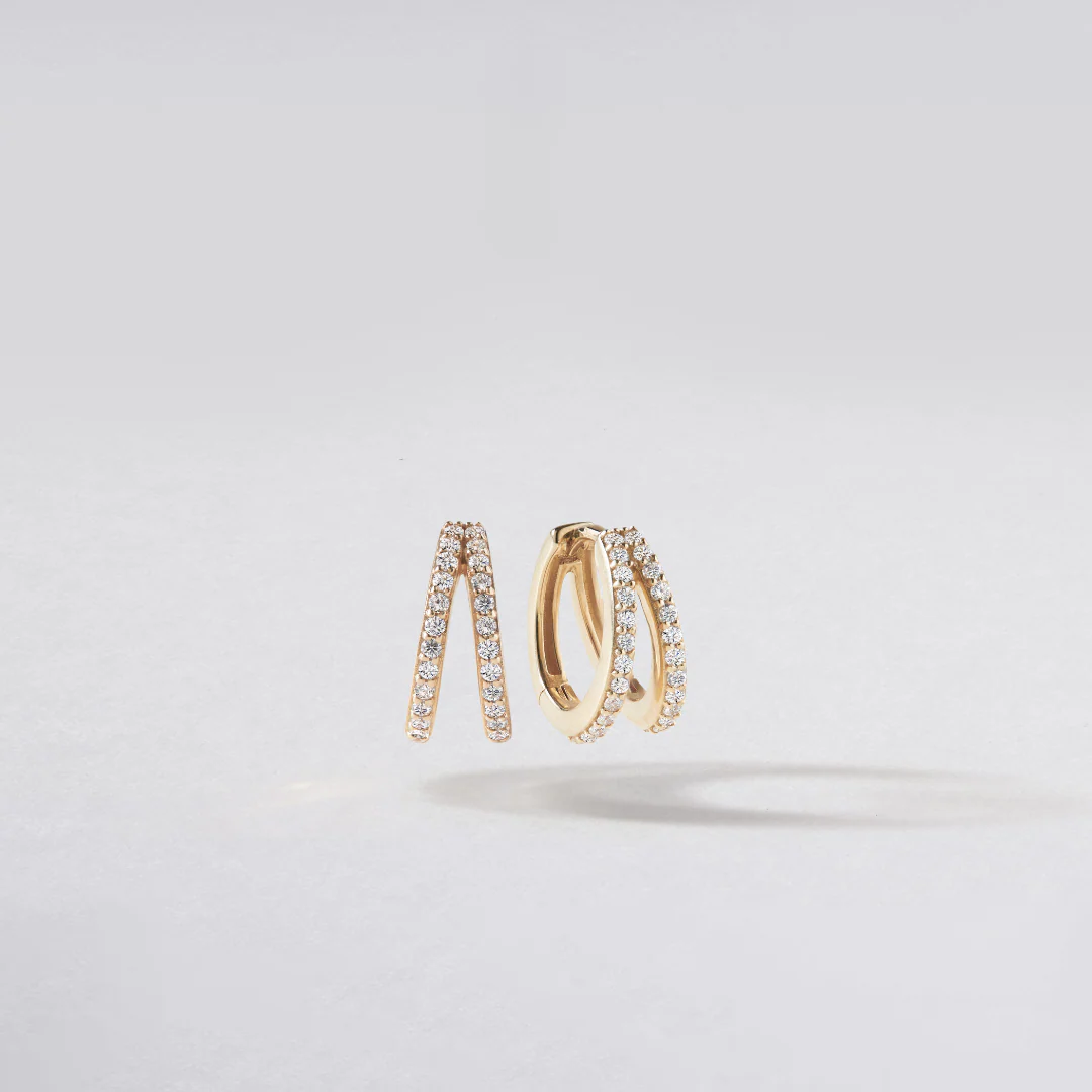 Gold Double Diamond Style Huggie Hoop Earrings - Image 5