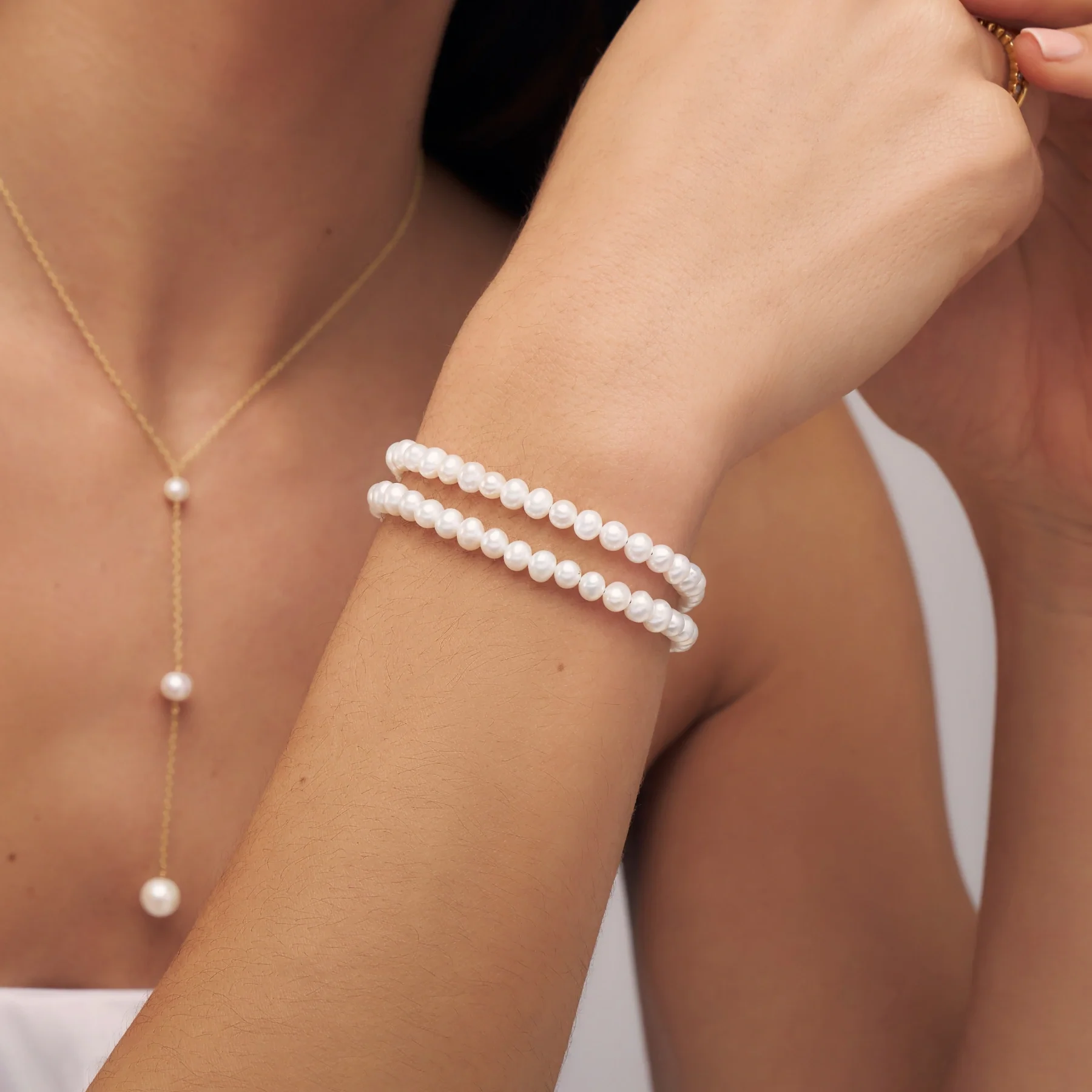 Gold Double Pearl Bracelet - Image 2