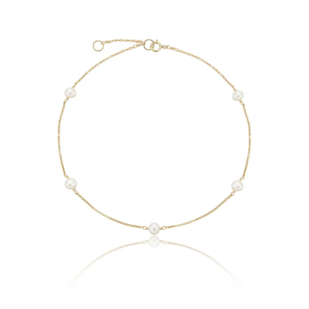 Gold Five Pearl Anklet