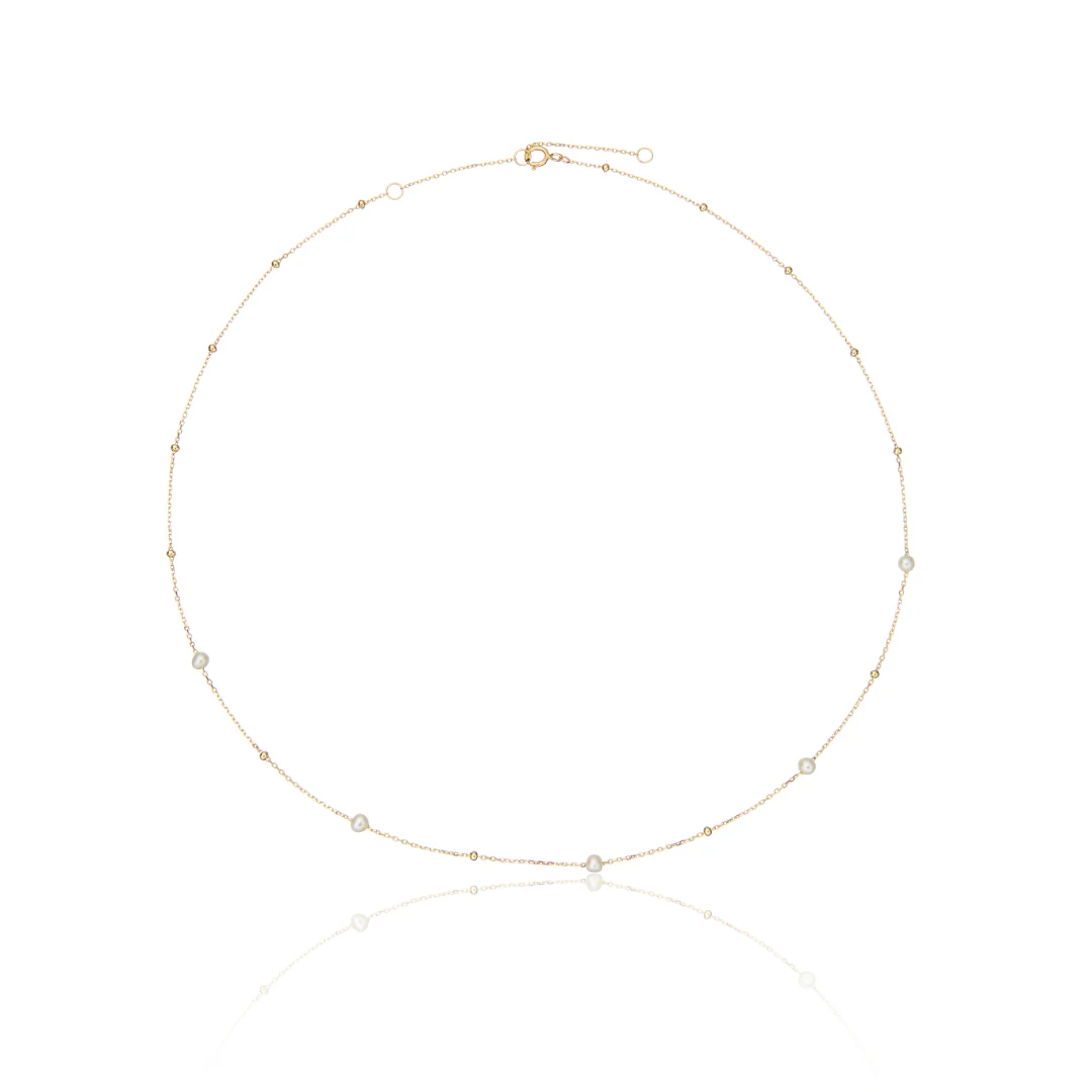 Gold Five Pearl Satellite Necklace - Image 7