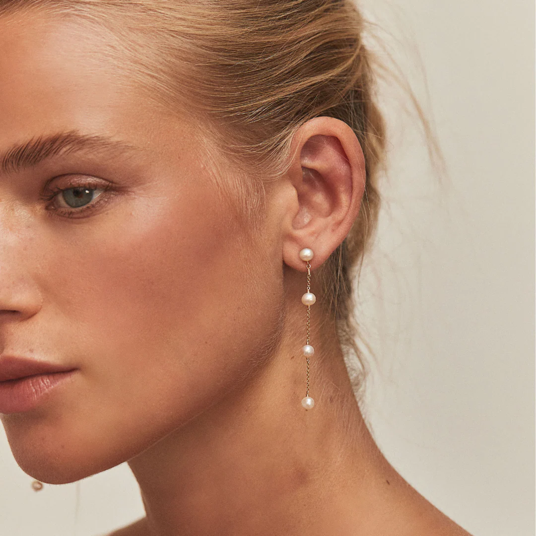 Gold Four Pearl Drop Earrings - Image 4