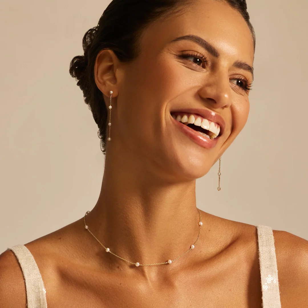 Gold Four Pearl Drop Earrings - Image 8