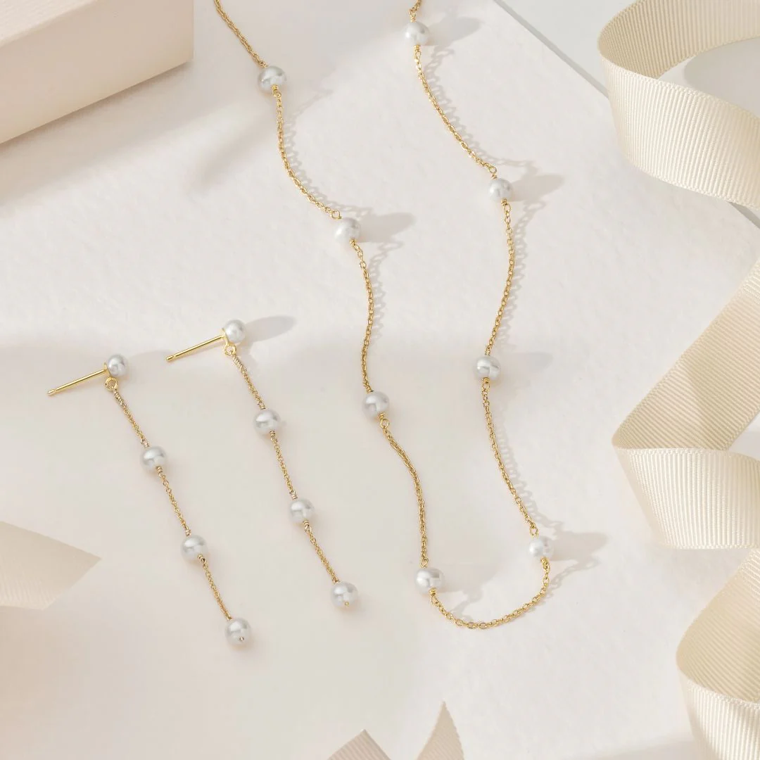 Gold Four Pearl Drop Earrings - Image 9