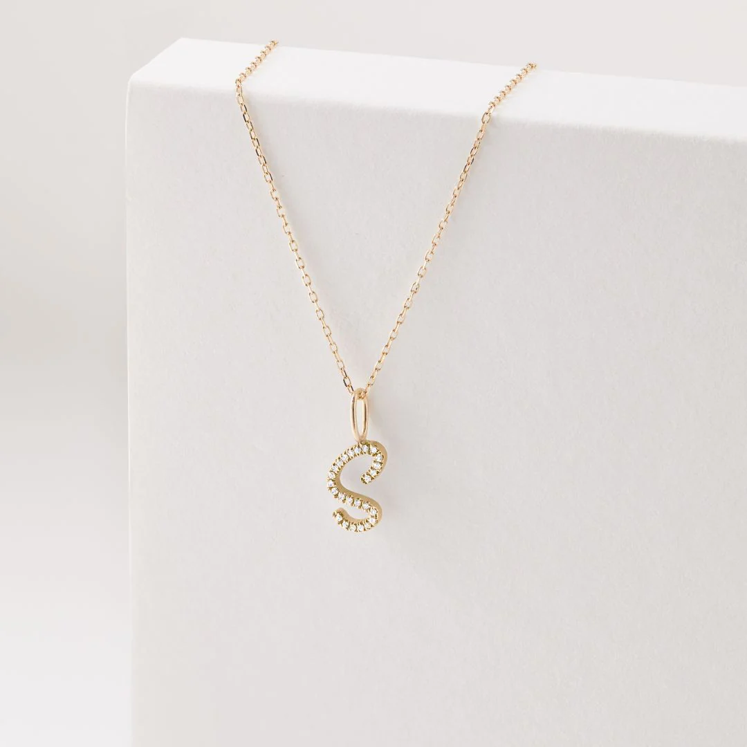 Gold Individual Diamond Style Curve Initial Charm - Image 3