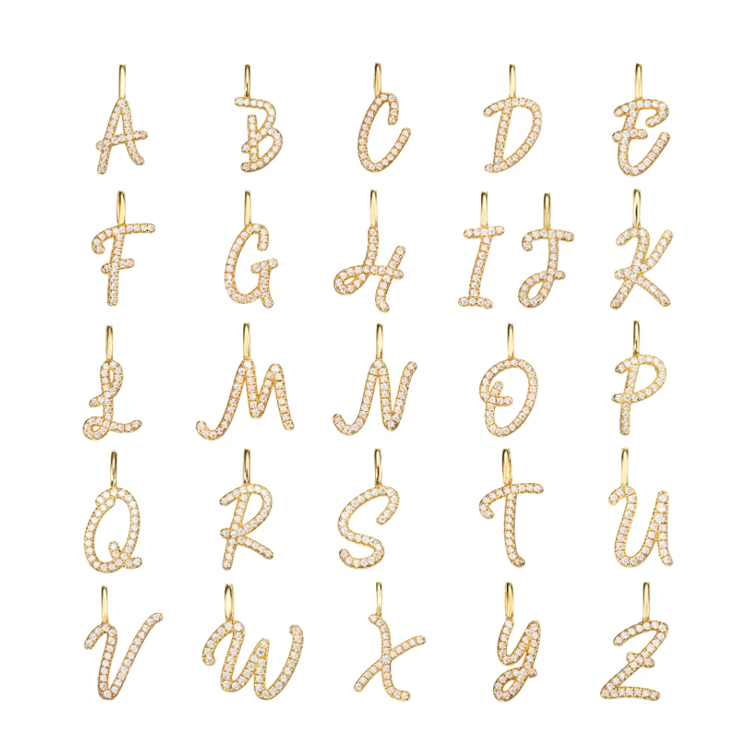 Gold Individual Diamond Style Curve Initial Charm - Image 4