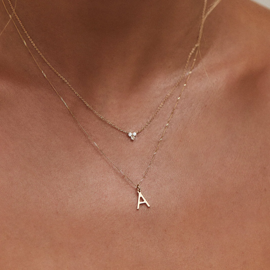 Solid Gold Initial Letter Necklace - Image 7