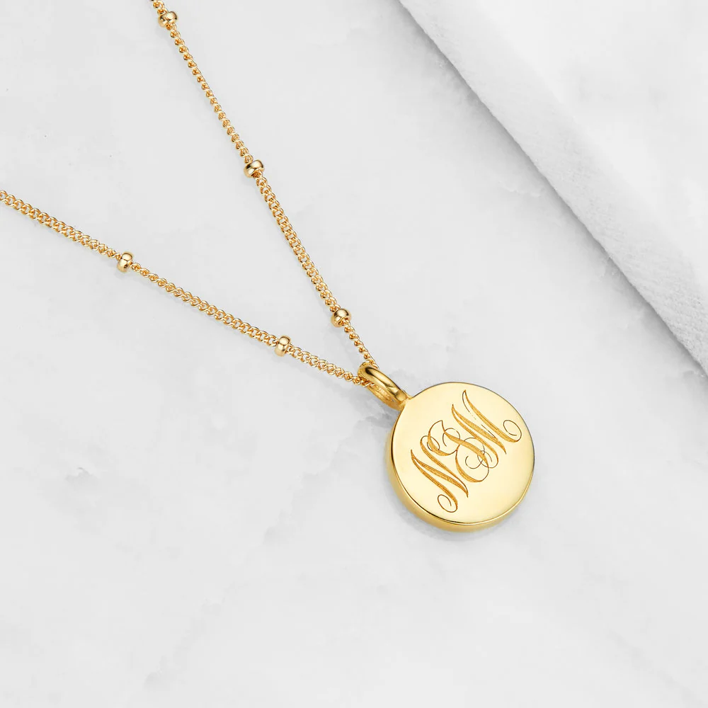 Gold Large Engraved Disc Necklace - Image 3