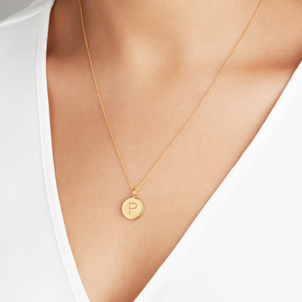 Gold Large Engraved Disc Necklace - Image 4