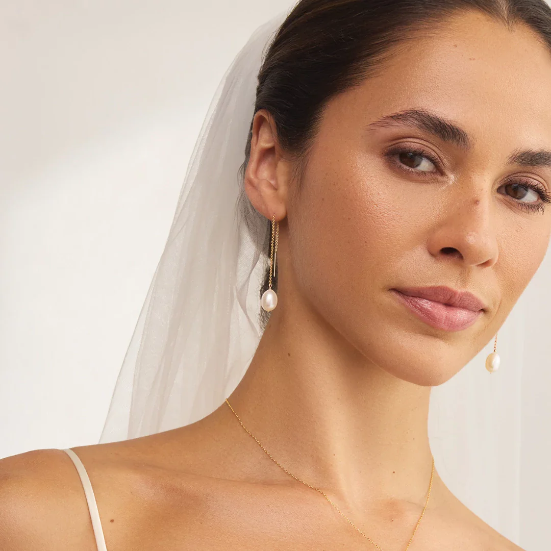 Gold Large Pearl Drop Ear Threaders - Image 5