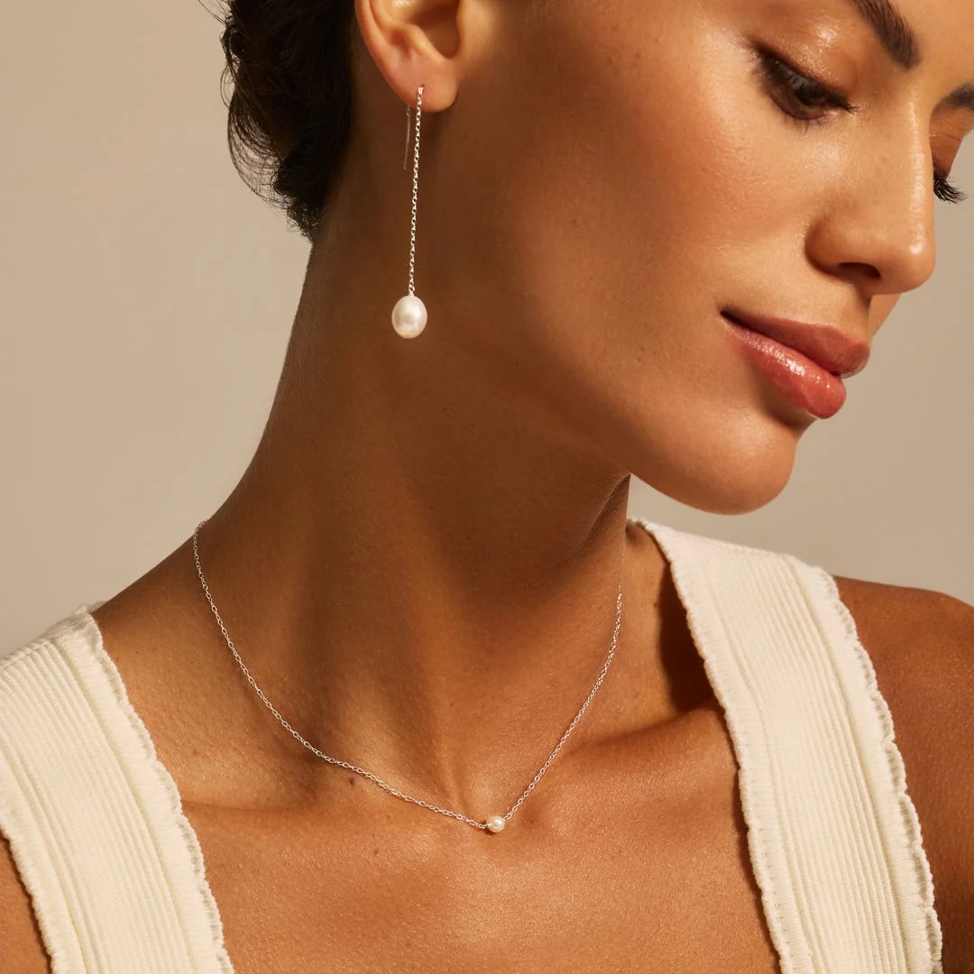 Gold Large Pearl Drop Ear Threaders - Image 3