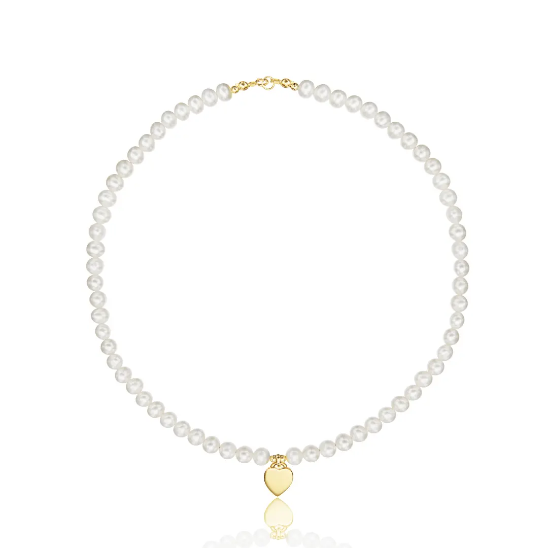 Gold Large Pearl Personalised Heart Necklace