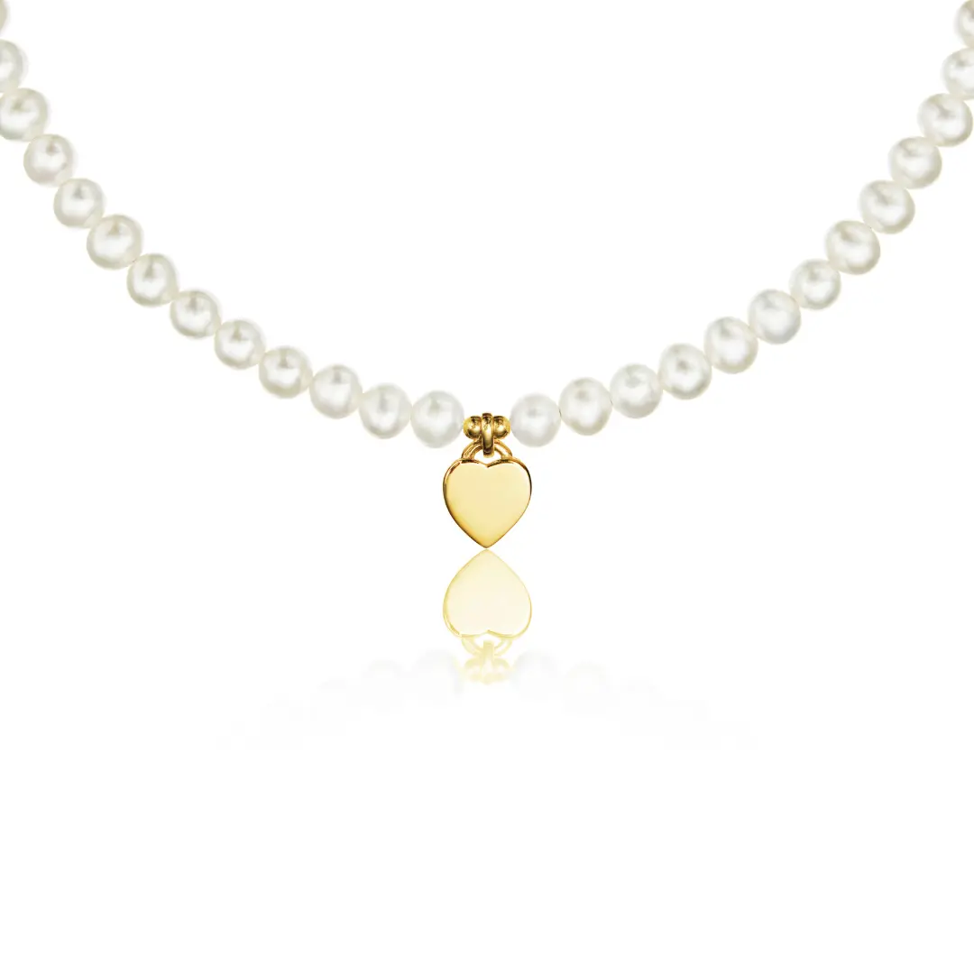 Gold Large Pearl Personalised Heart Necklace - Image 7