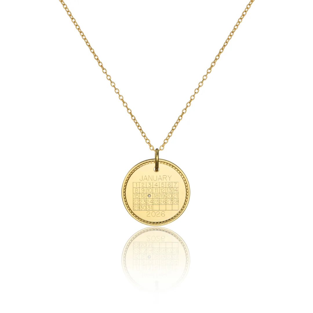 Gold Large Personalised Calendar Rope Disc Necklace