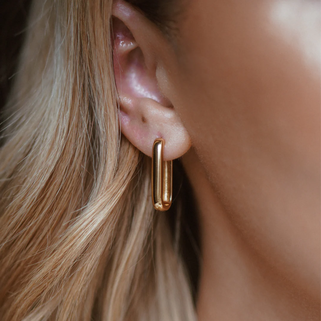 Gold Large Plain Hoop Earrings - Image 2