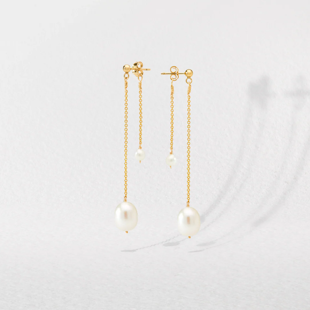 Gold Layered Large and Small Pearl Earrings - Image 10