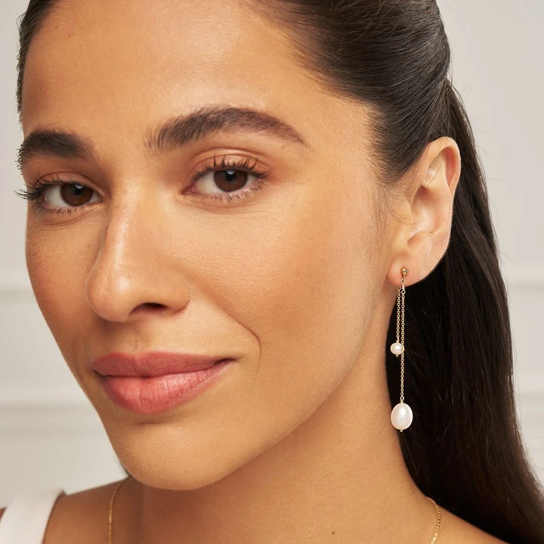 Gold Layered Large and Small Pearl Earrings - Image 3