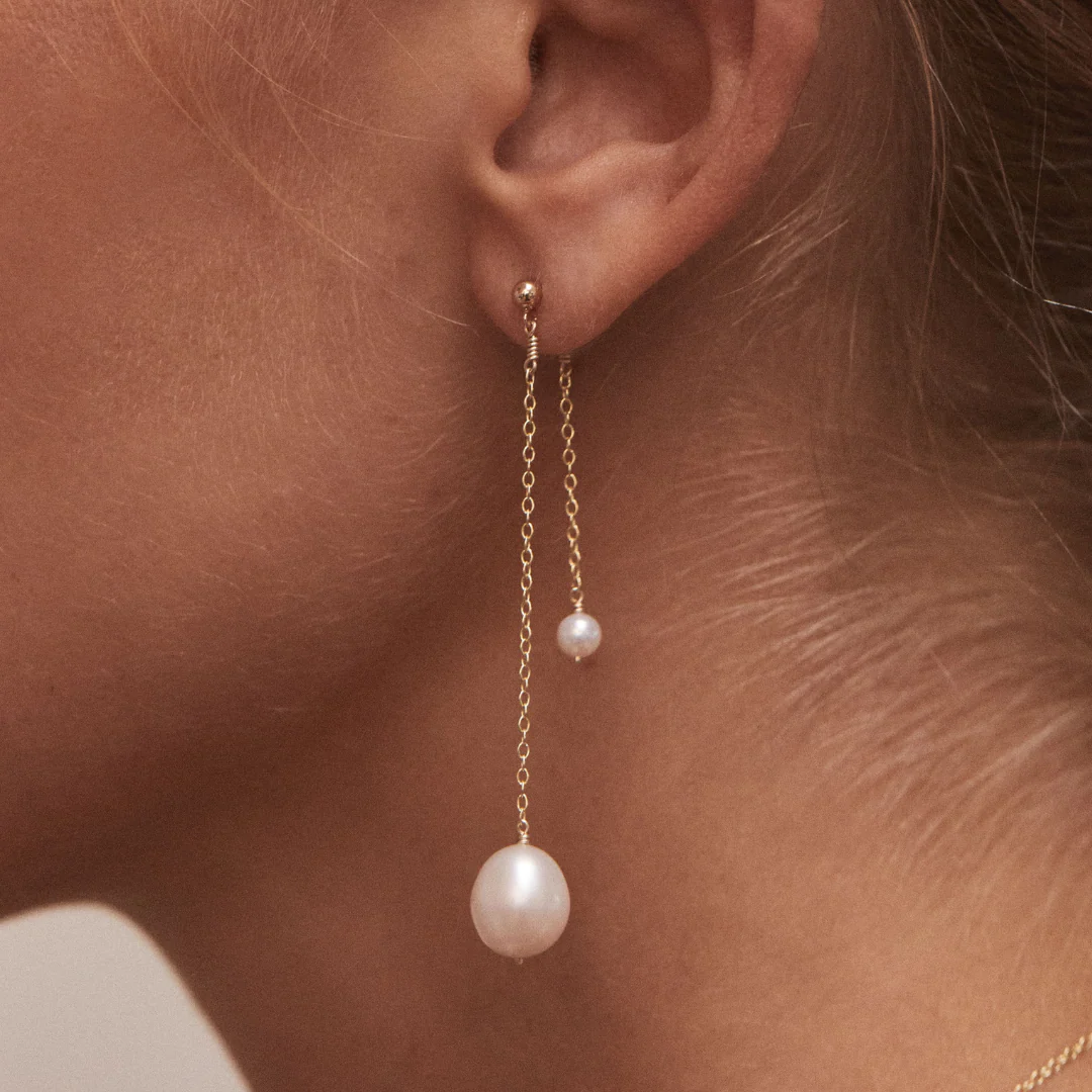 Gold Layered Large and Small Pearl Earrings - Image 4