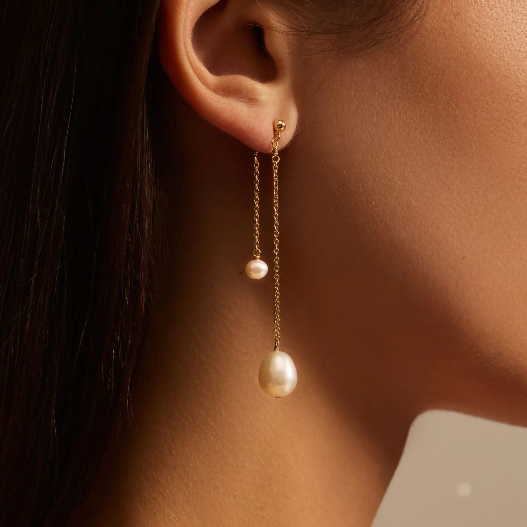 Gold Layered Large and Small Pearl Earrings - Image 5