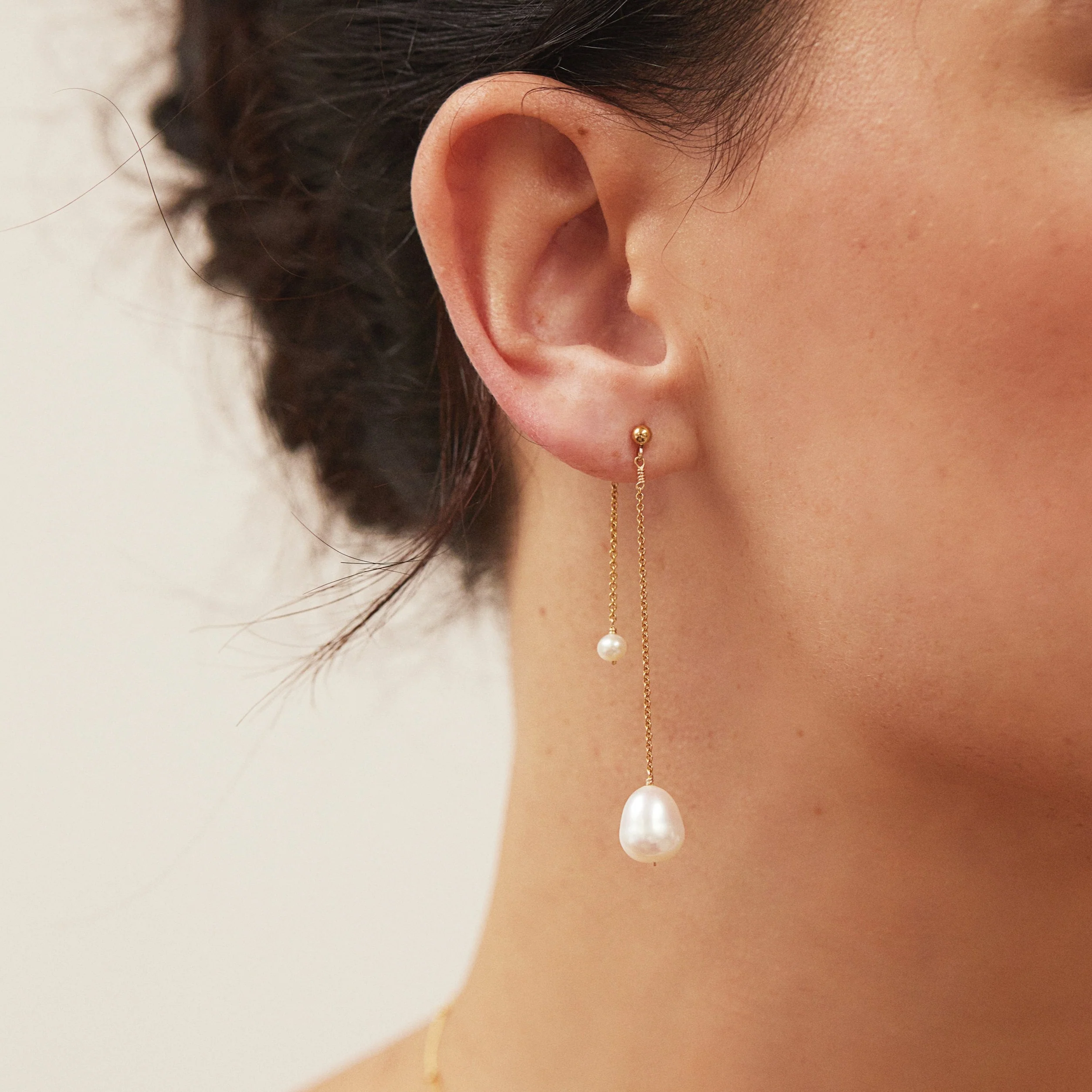 Gold Layered Large and Small Pearl Earrings - Image 6
