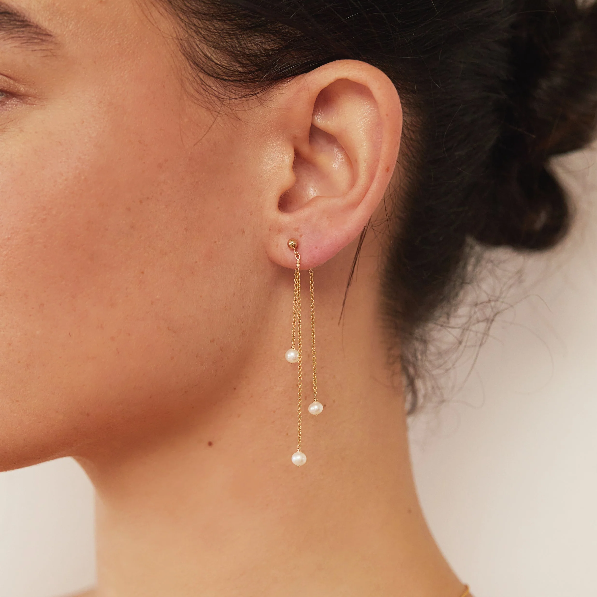 Gold Layered Pearl Drop Earrings - Image 2