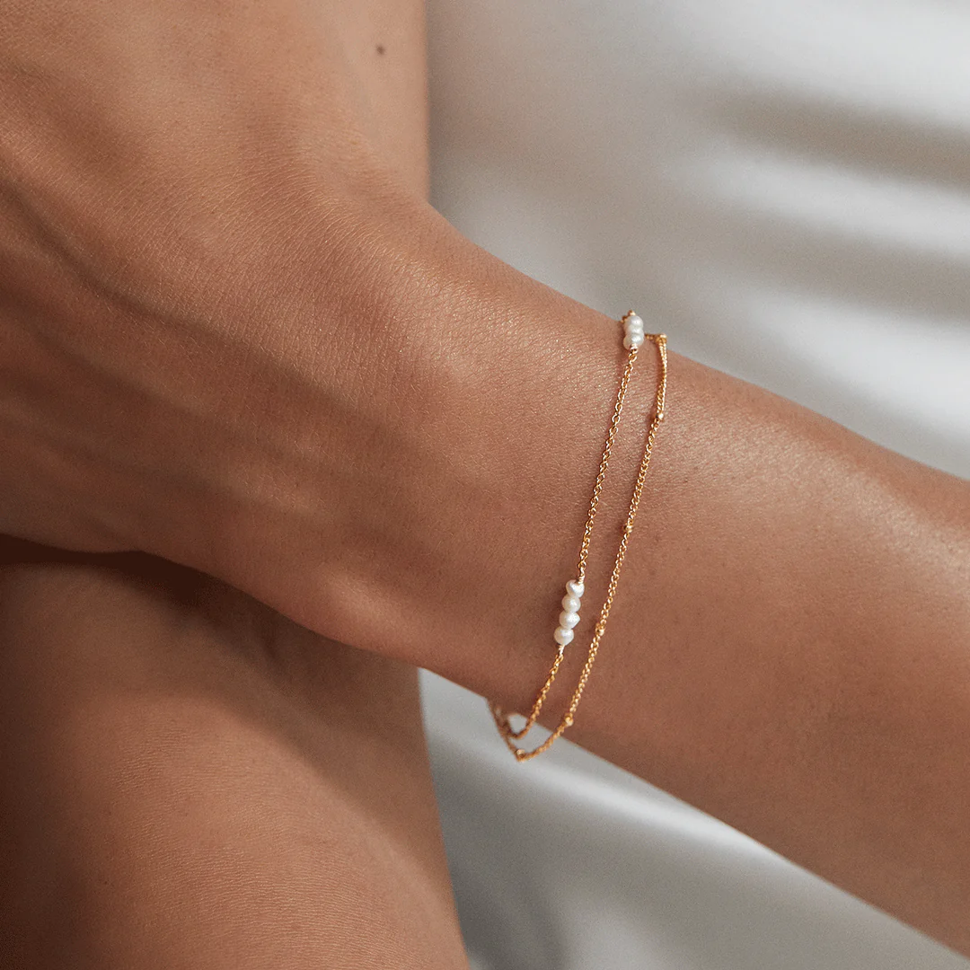 Gold Layered Satellite Mini Pearl Bracelet - Image 3